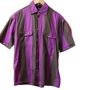 Kuhlman Purple and Gray Casual Button Down Shirt with Short Sleeves Medium